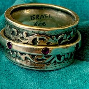 Didae spinner ring with amethyst sterling silver wide band size 8.5